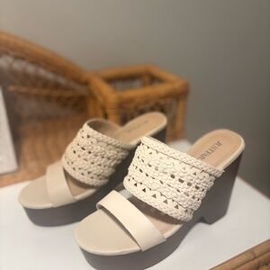 JustFab Beige Woven Wedge Sandals
